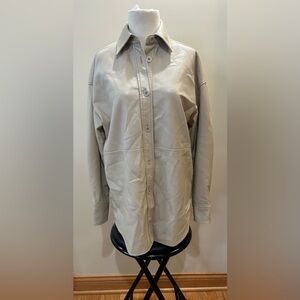 Babaton Leather Textured Botton Sleek Jacket Top Shirt Beige Sz XS